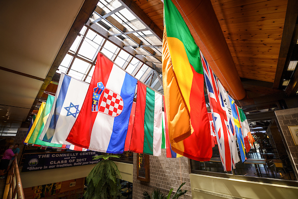 International flags in the Connelly Center