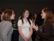 Abbey Majczan ChE ’09 (right), who works at Centocor, offers her advice to undergraduates.