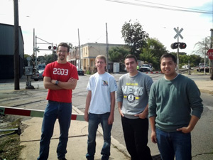 Civil Engineering seniors at the Darby Borough Main Street crossing: Rob Asensio, Douglas Allen, Matt Greico and Joe Emory.