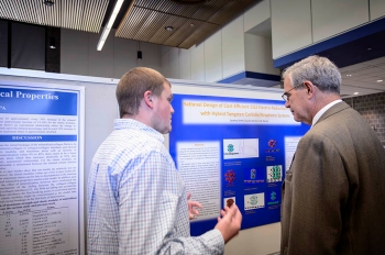 Zachery Smith ‘16 ChE presents his research to Drosdick Endowed Dean of Engineering Gary A. Gabriele, PhD. 