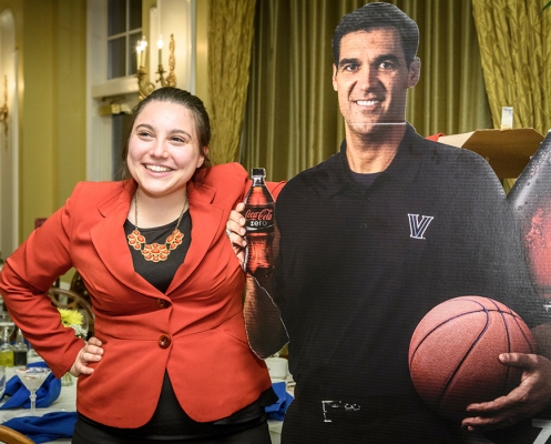 Computer Engineering senior Christine Fossaceca took advantage of a photo opp with Jay Wright’s cutout.
