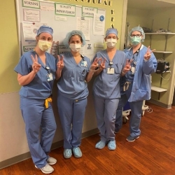 Four female Villanova Nurses in scrubs