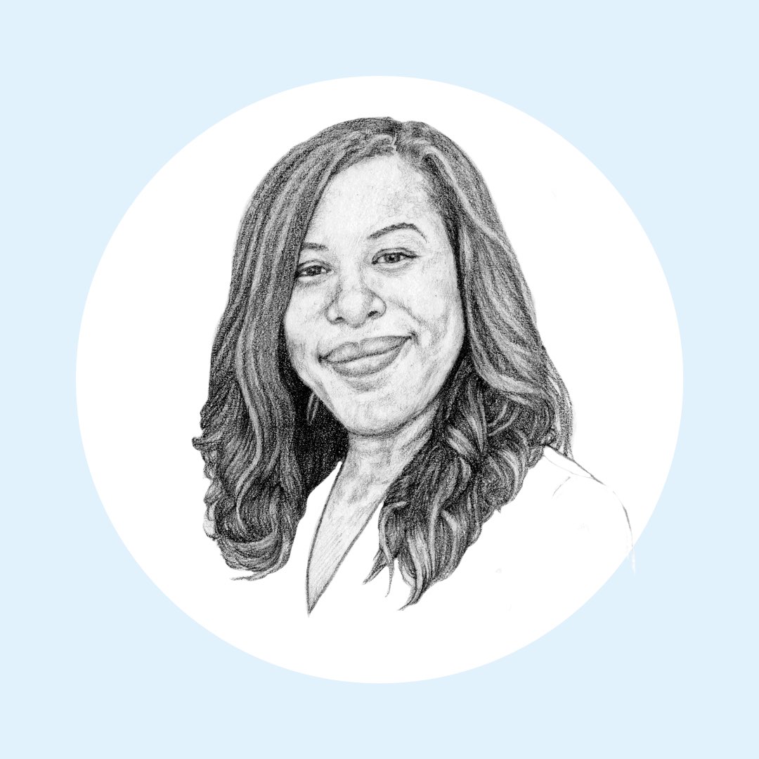 Black-and-white pencil illustration of 1992 Villanova alumna Eloise Berry, Director of Intercultural Affairs