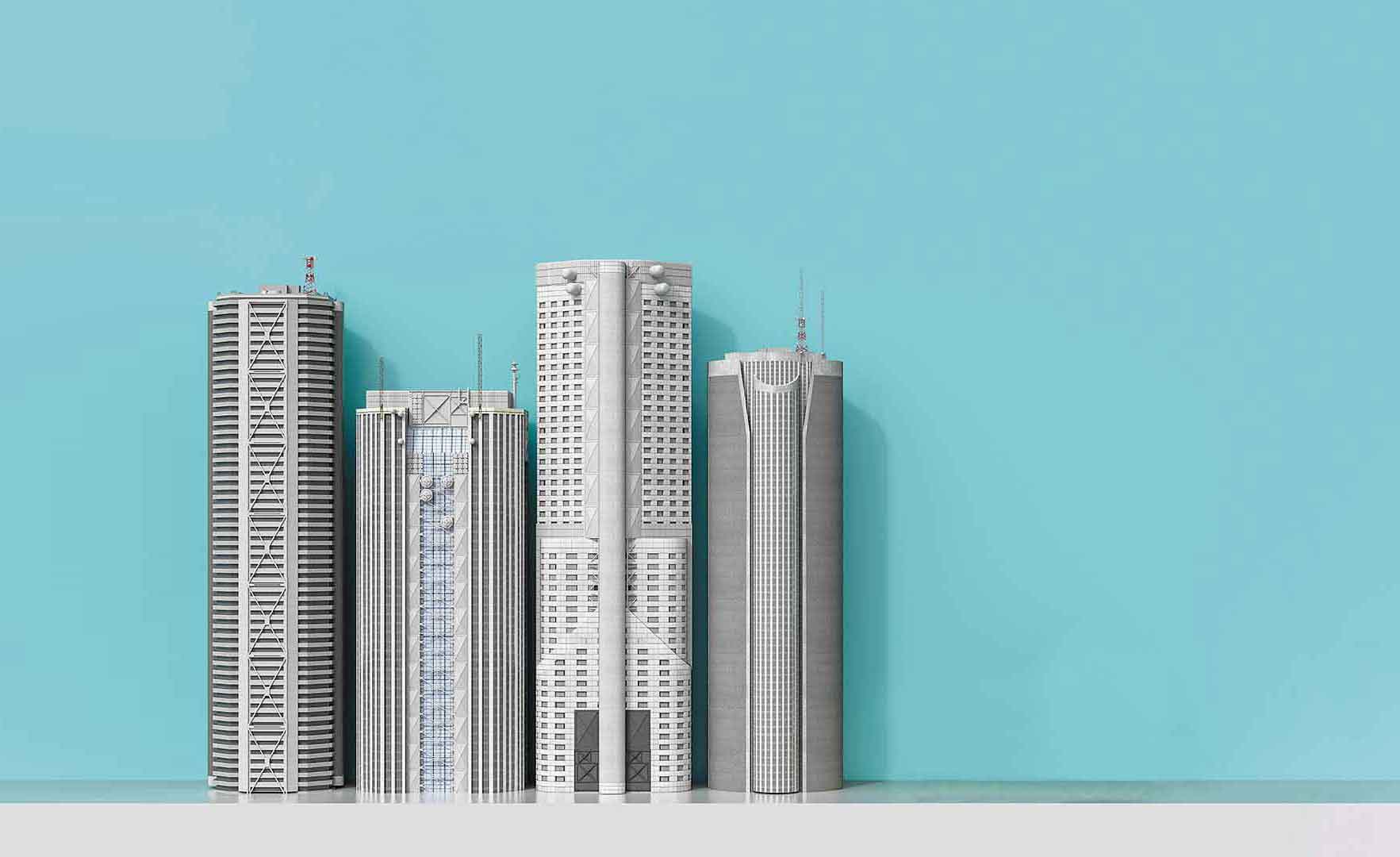 Digital illustration of tall buildings