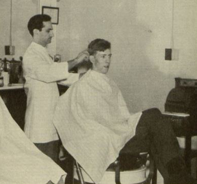 Vintage photo of the interior of the University Barber Shop