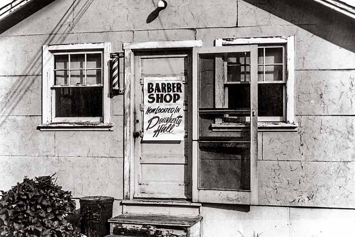 Vintage photo of the interior of the University Barber Shop