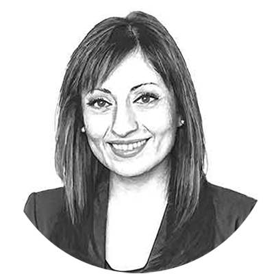 Black-and-white pencil illustration of Adela Mendoza