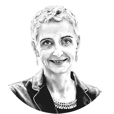 Black-and-white pencil illustration of Debora Bossemeyer