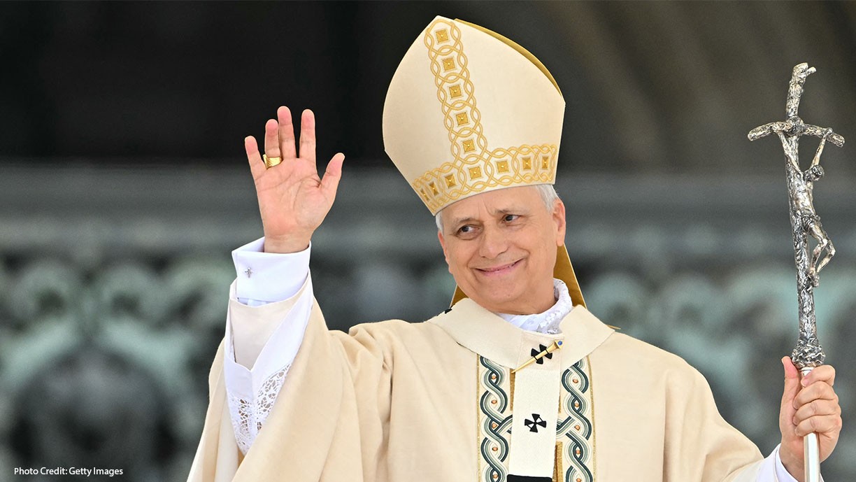 Pope Leo XIV greets the crowd.