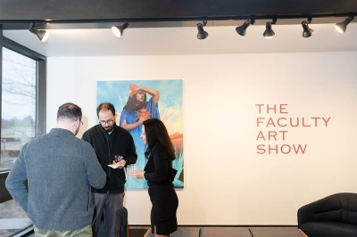 faculty-art-show Individuals gathering at the Villanova faculty event