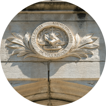 A seal on a campus building.