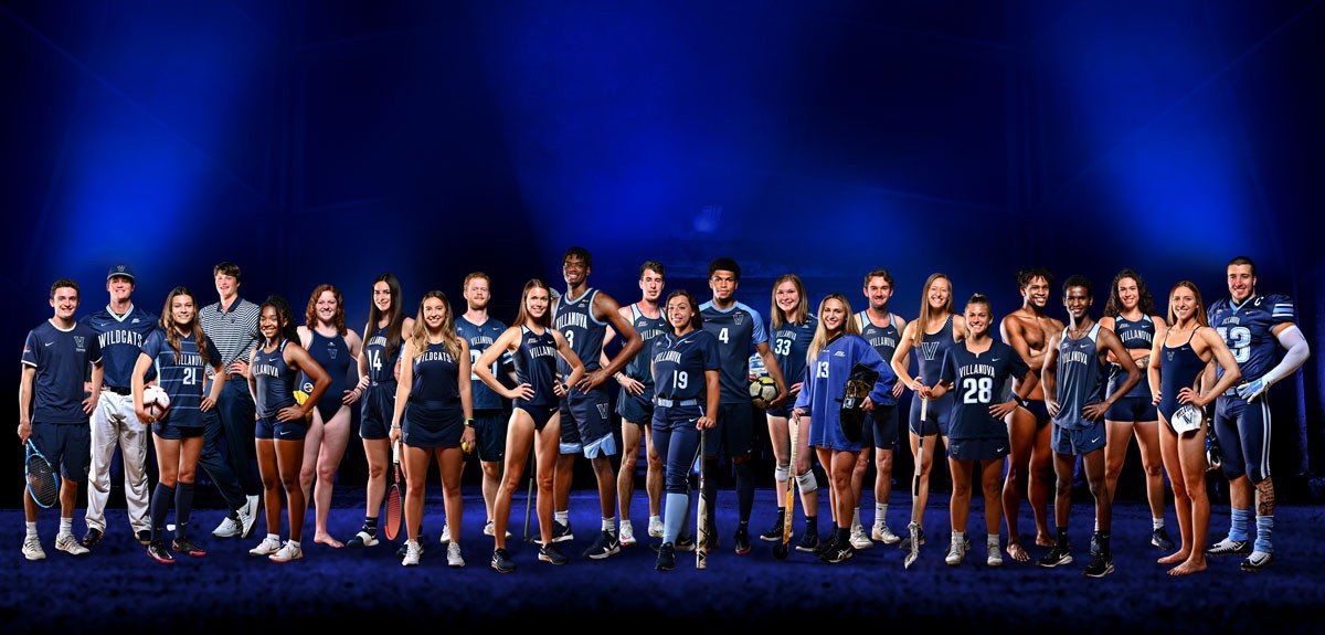 Villanova athletes pose for a photo.