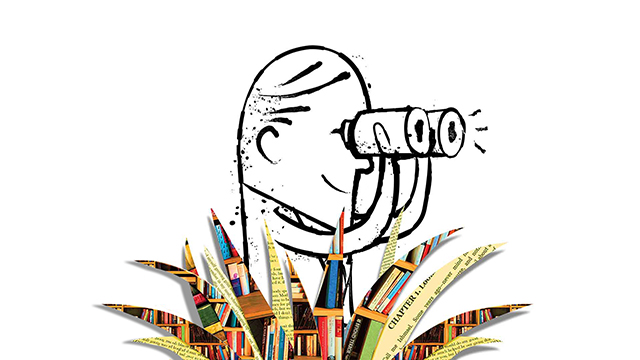 Villanova Magazine feature illustration of a student looking through binoculars
