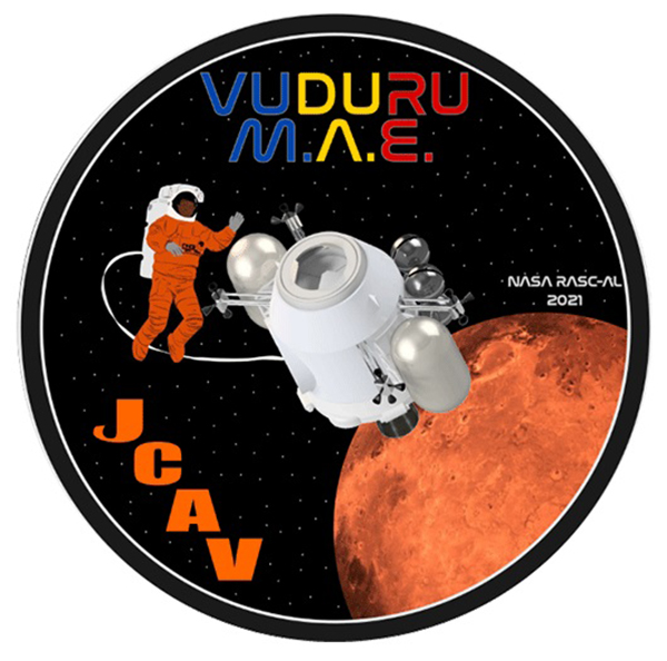 Shooting for Mars NASA RASC-AL 2021 logo featuring image of Mars and astronaut