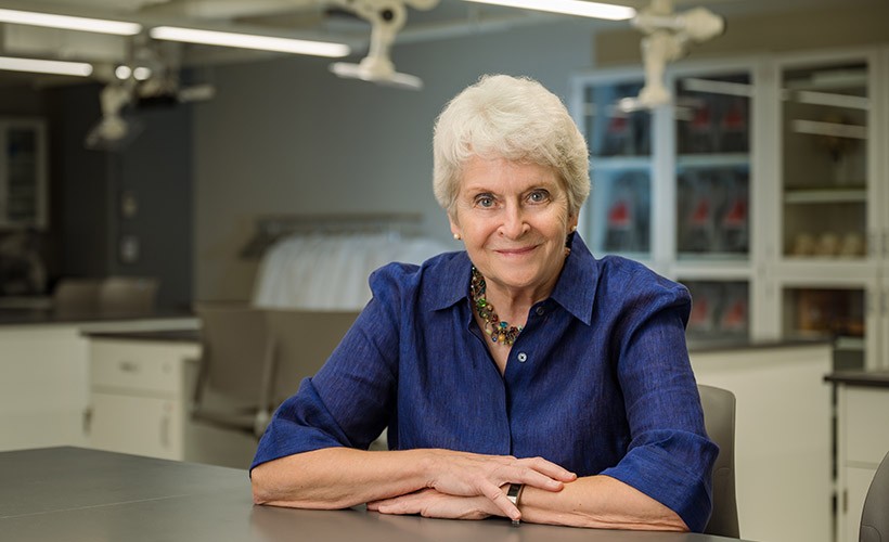 Dean Adele Lindenmeyer in a science lab