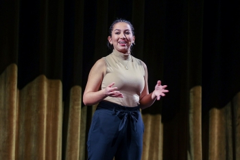 Villanova University graduate Chemistry student Eliana Uriona took First Place and the People’s Choice award in the University's Three Minute Thesis (3MT) Competition on February 28 in the Mullen Center for the Performing Arts Villanova University graduate Chemistry student Eliana Uriona took First Place and the People’s Choice award in the University's Three Minute Thesis (3MT) Competition on February 28 in the Mullen Center for the Performing Arts