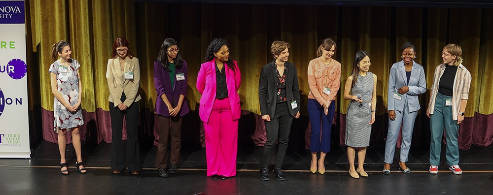 Villanova 2024 3MT contestants stand together on stage