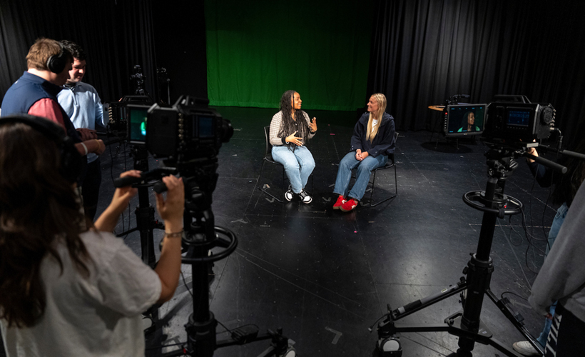 Students filming in the Communication Studio 