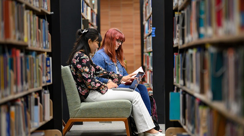 Library image of students studying in the library.