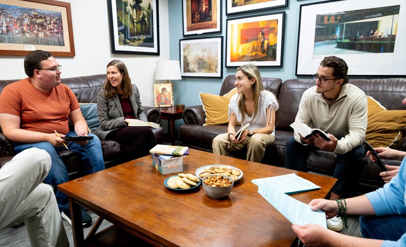 image of Students and faculty in Humanities lounge