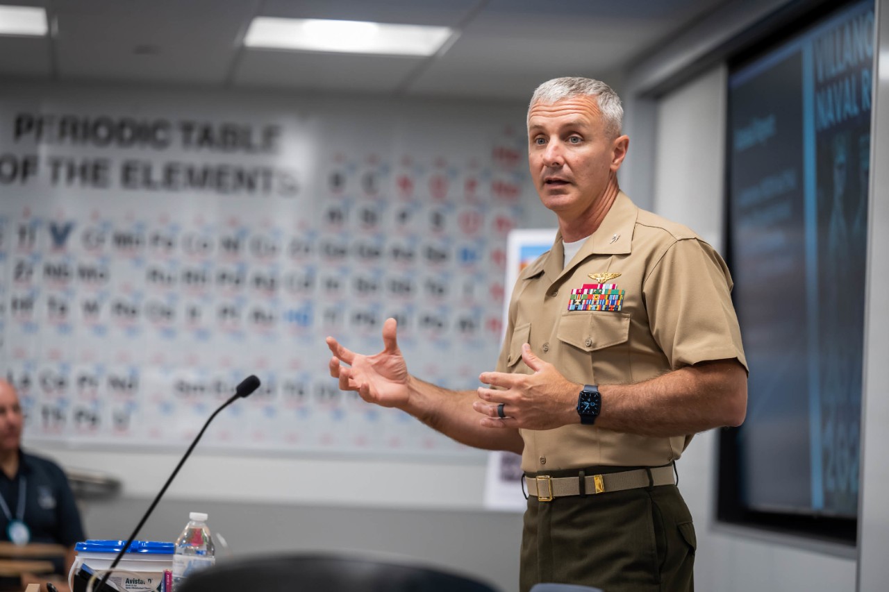 Military Service Member speaks to crowd Military Service Member speaks to crowd