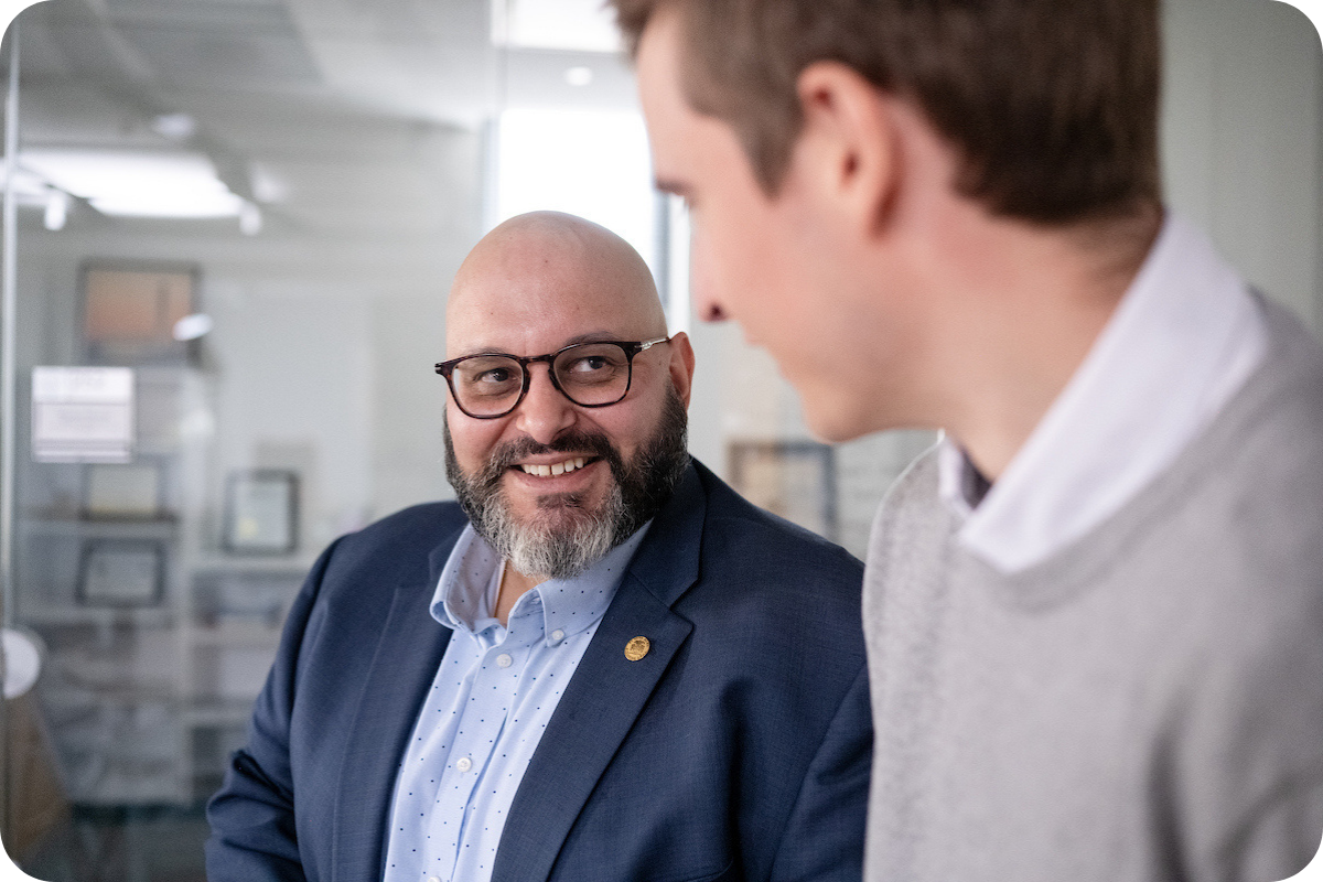 Male student in conversation