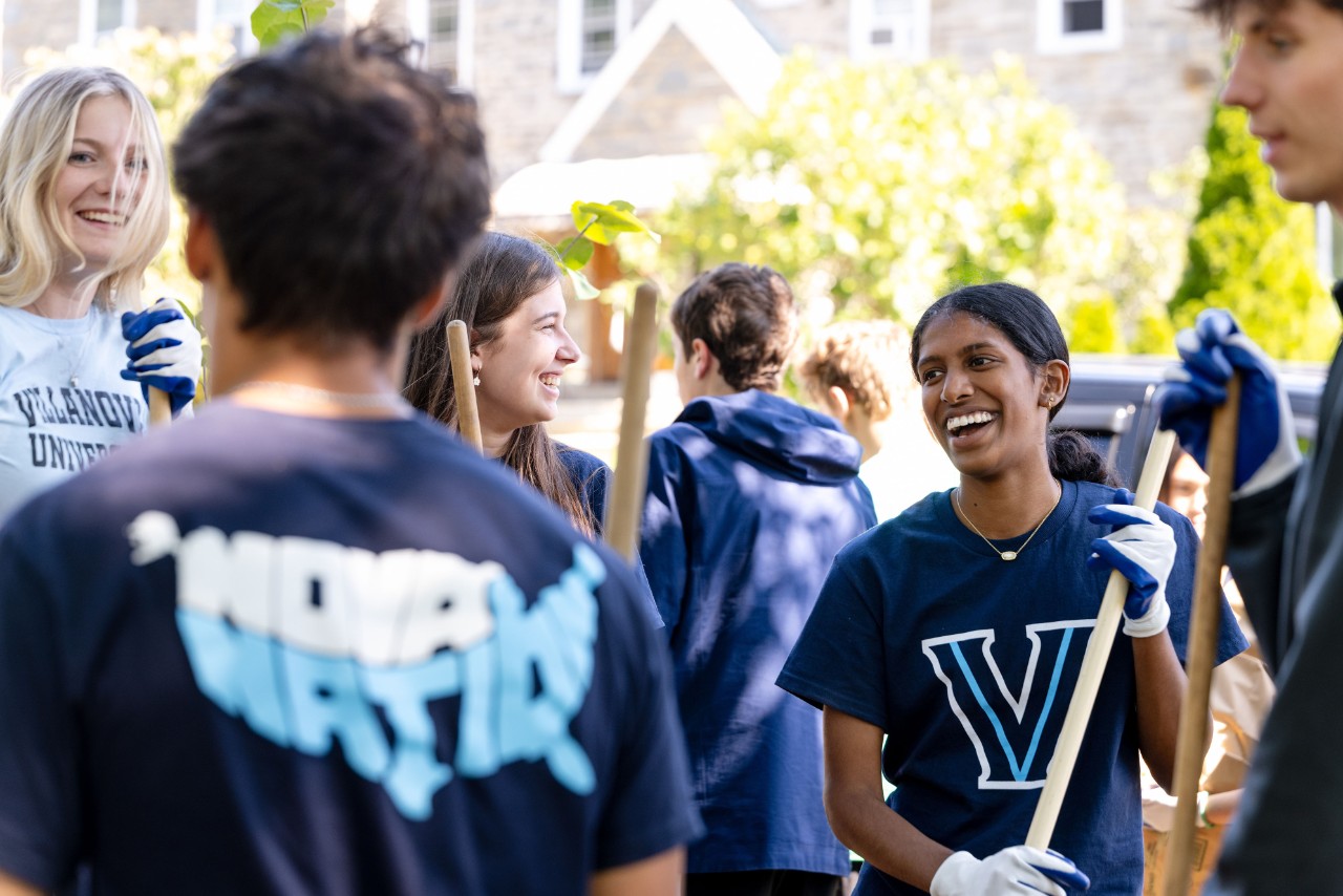 Villanova community members, with garden tools, gather for the St. Thomas of Villanova Day of Service Villanova community members, with garden tools, gather for the St. Thomas of Villanova Day of Service