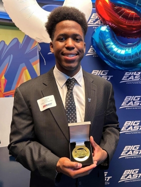 Corey McCall won first-place recognition for his presentation on alcohol consumption and anxiety-like behavior in mice. 