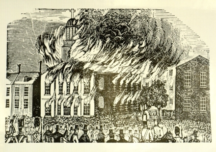 When anti-Catholic rioters burned down the original St. Augustine’s Church in 1844, the Sister Bell fell from its tower and was destroyed. The salvageable pieces were recast into a smaller bell in 1847.