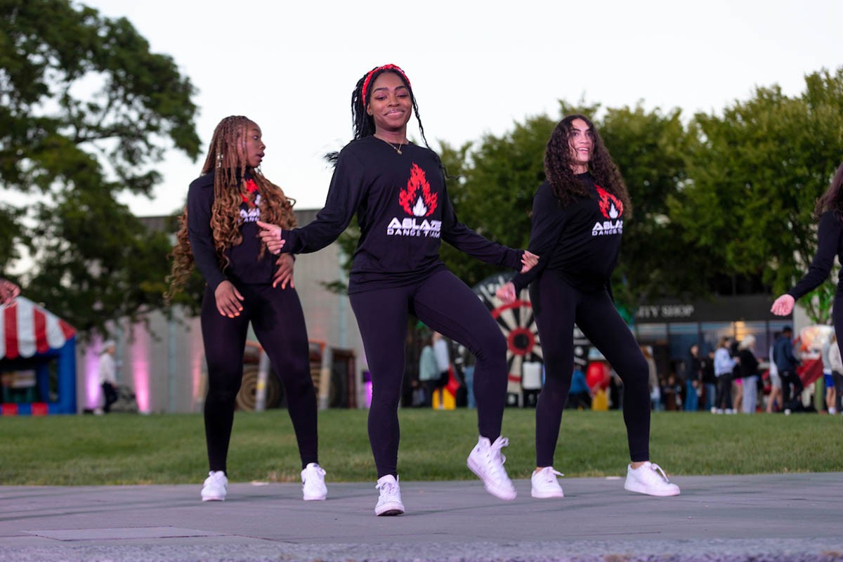 Students dancing on campus