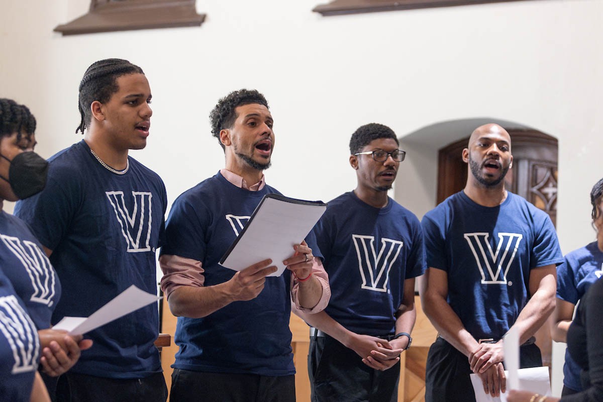 Villanova Gospel Choir singing in a church