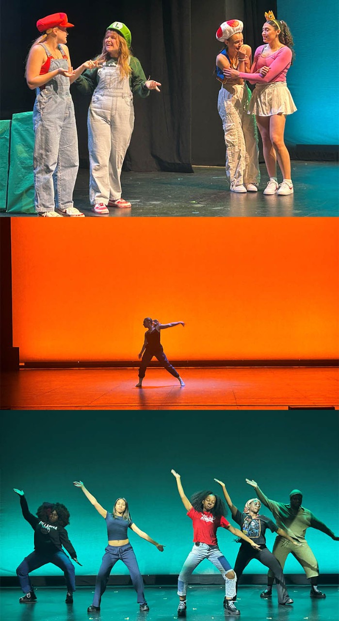 Students dancing and performing on stage