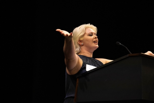 Giovanna Mitchell raises her arms Giovanna Mitchell raises her arms