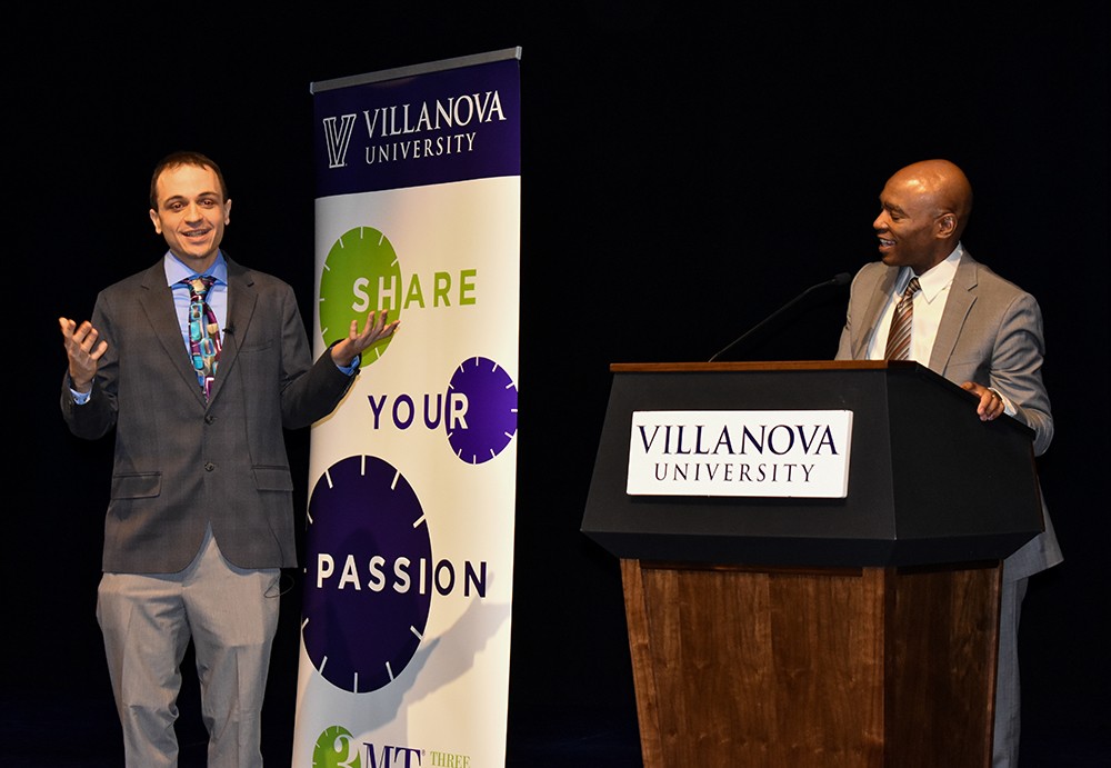 Student presenting as part of Villanova's 3MT presentation