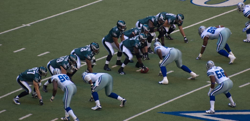 Eagles and Cowboys on field