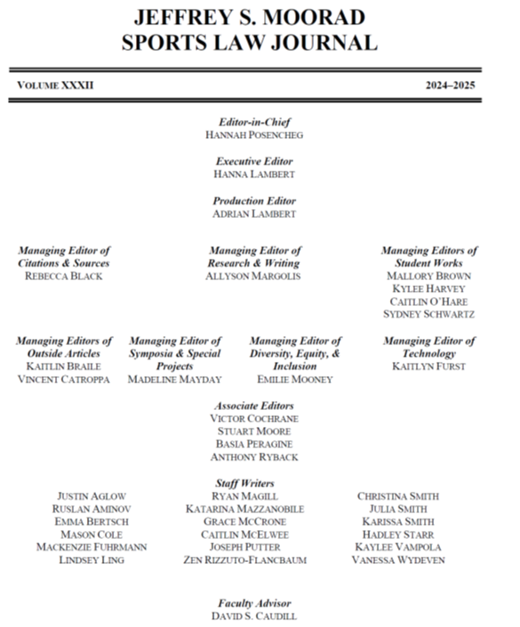 Moorad Sports Law Journal - Volume 31 Masthead Moorad Sports Law Journal - Volume 31 Masthead