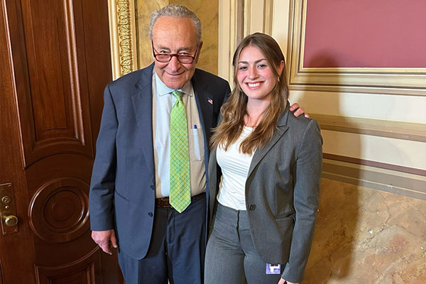 Senator Chuck Schumer and Vincenza Julian ’26 CLAS