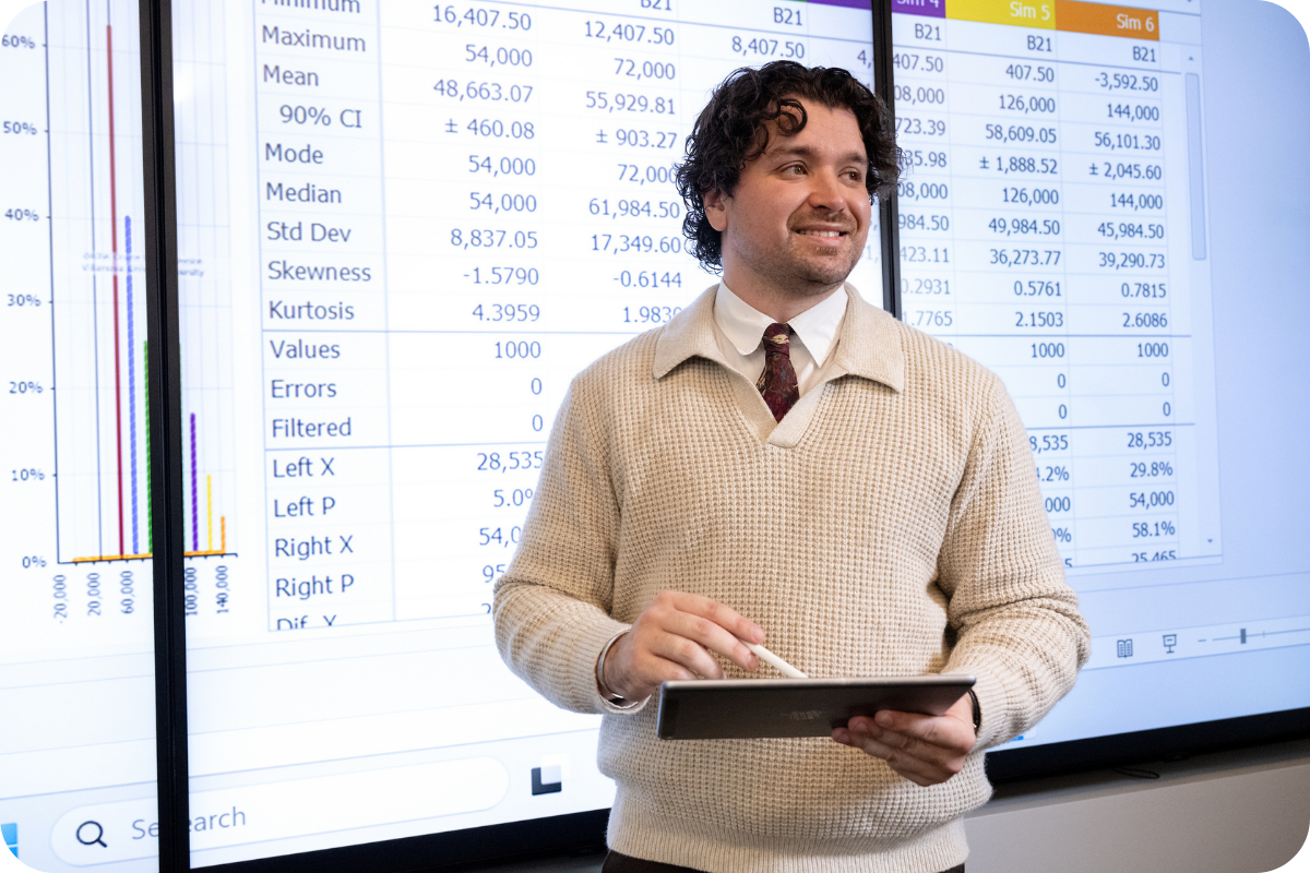 Student in front of board