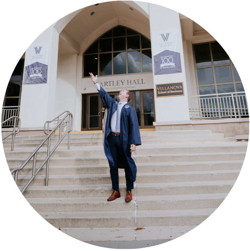AJ Pettko standing in front of Bartley Hall