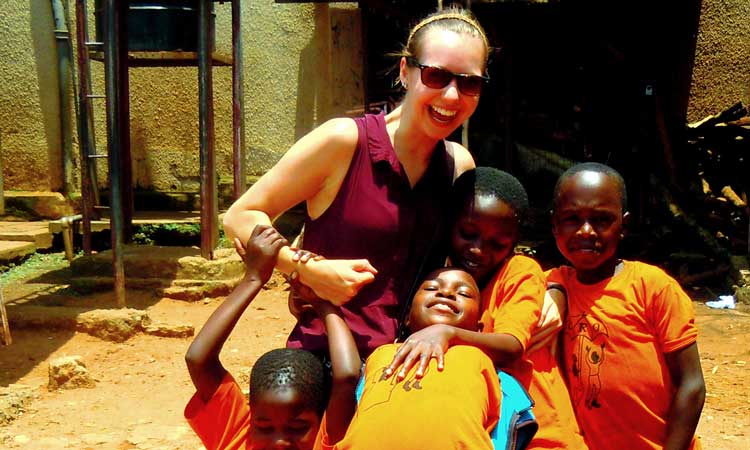 Villanova student interacting with kids abroad