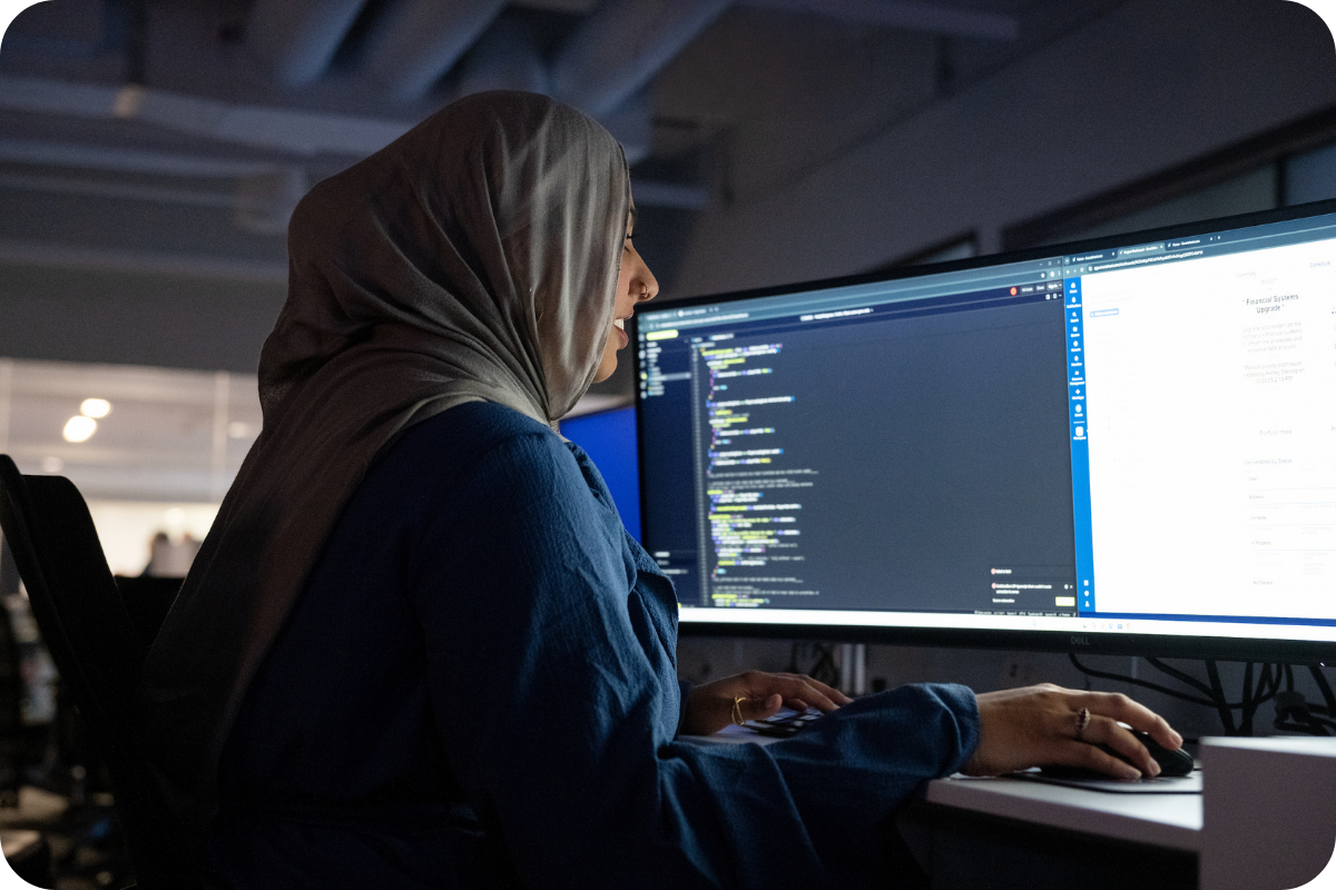 Female student working on monitor