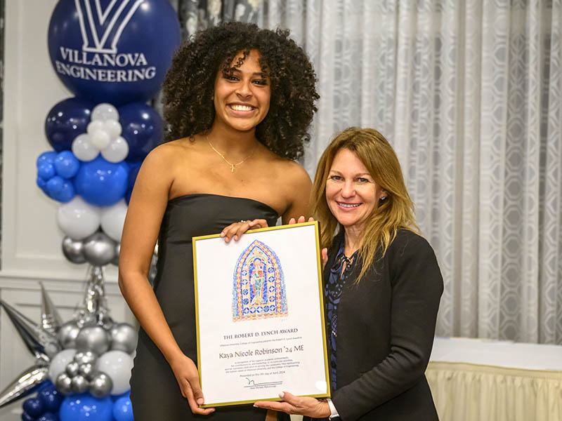 Dean Michele Marcolongo presented the 2024 Robert D. Lynch Award to Kaya Robinson ’24 ME.