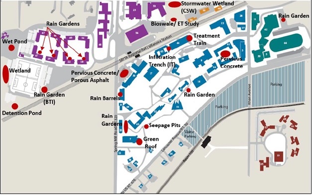 Figure 1: Stormwater Control Measures on the Villanova University Campus