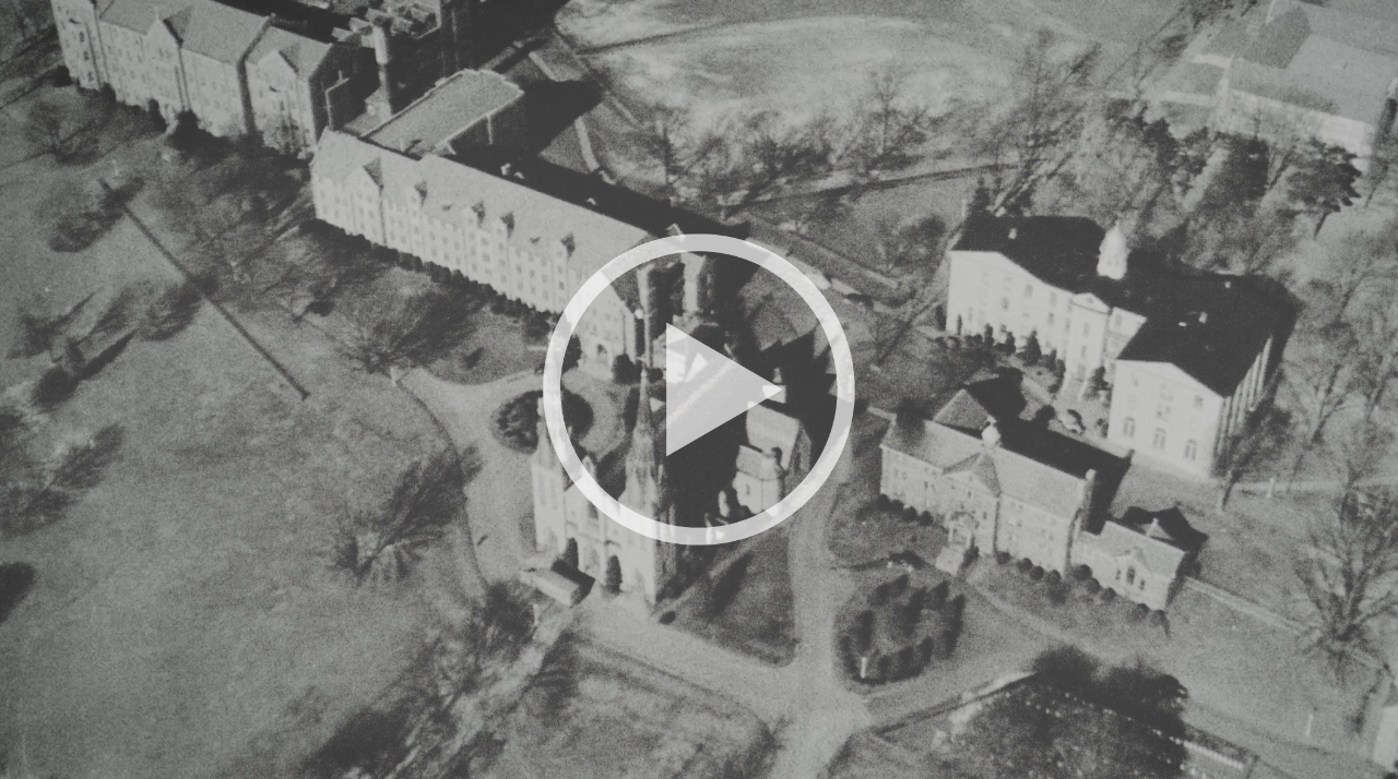 Aerial shot  of Villanova's campus from the past