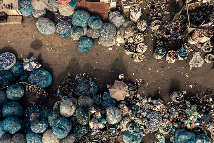 aerial view of vast garbage collecting and sorting