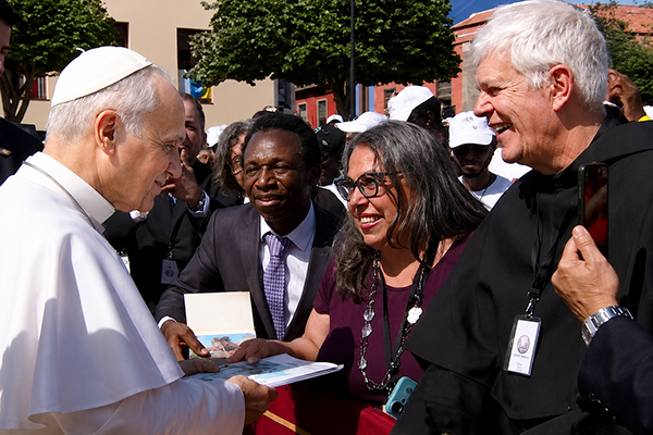 Pope Leo with Michele Pistone and Father John Lydon, OSA