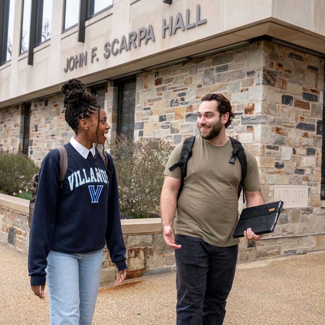 students walking outside of Scarpa Hall