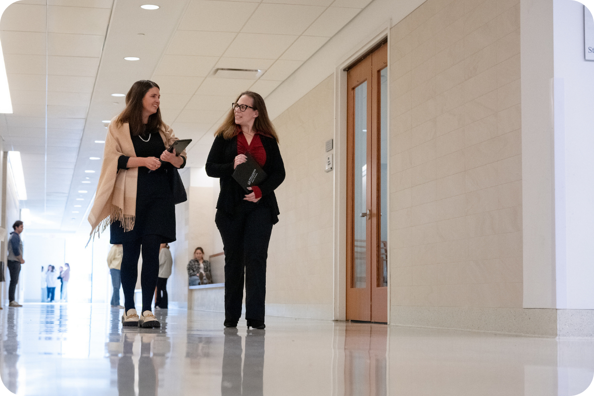 Female students talking in hallway