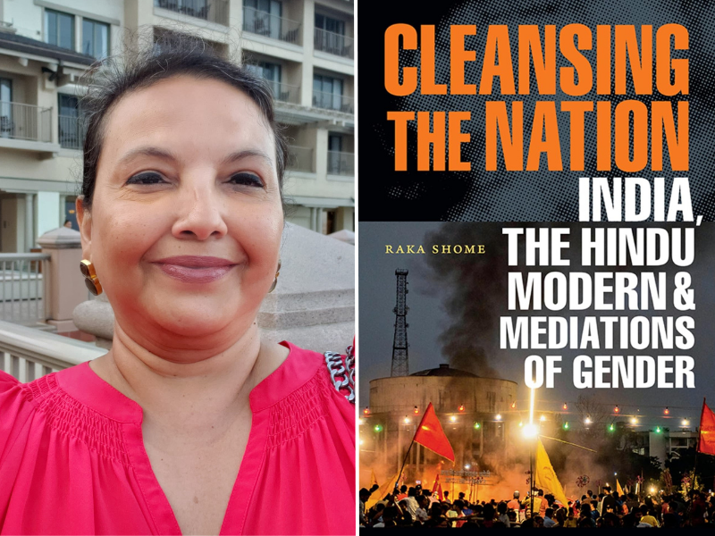 Raka Shome, PhD, and the cover of "Cleansing the Nation"