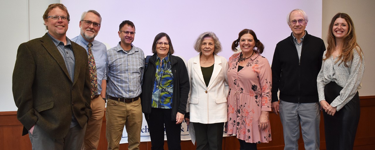 From left: Eddie Ester, PhD, '06 MS; Charles Folk, PhD; Joshua Hicks, PhD, '03 MS; Deborah Kendzierski, PhD; Pamela Blewitt, PhD; Page Anderson, PhD, '93 MS; Thomas Toppino, PhD; and Amy Moors, PhD, '09 MS